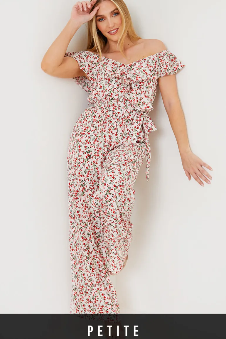 Ditsy Floral Print Wrap Bardot Jumpsuit