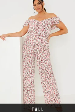 Ditsy Floral Print Wrap Bardot Jumpsuit