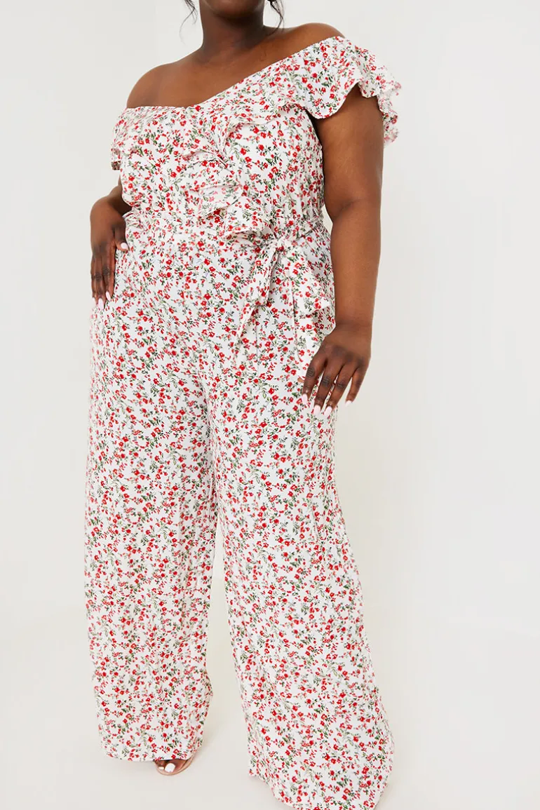 Ditsy Floral Print Wrap Bardot Jumpsuit