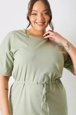 DRAWSTRING WAIST SPLIT HEM TSHIRT DRESS