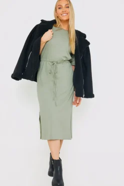 DRAWSTRING WAIST SPLIT HEM TSHIRT DRESS