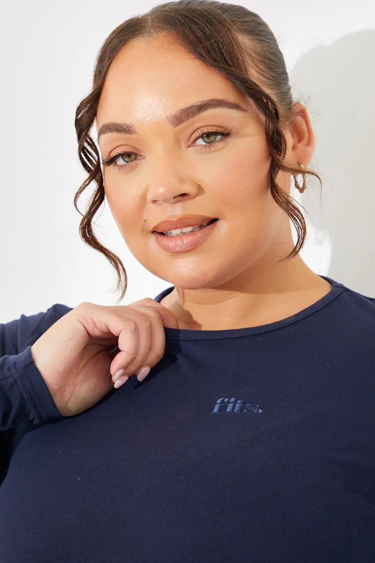 Embroidered Jersey Long Sleeve Crew Neck Top