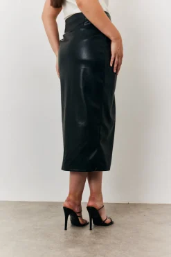 Faux Leather Wrap Skirt