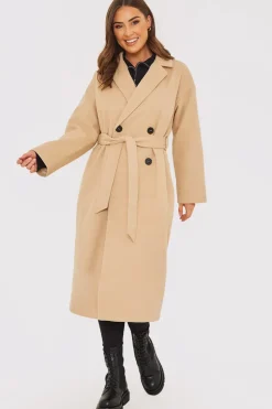 Faux Wool Belted Longline Coat