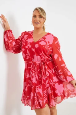 Floral Balloon Sleeve Godet Skater Mini Dress