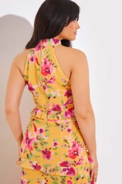 Floral Chiffon Halter Co-Ord Crop Top