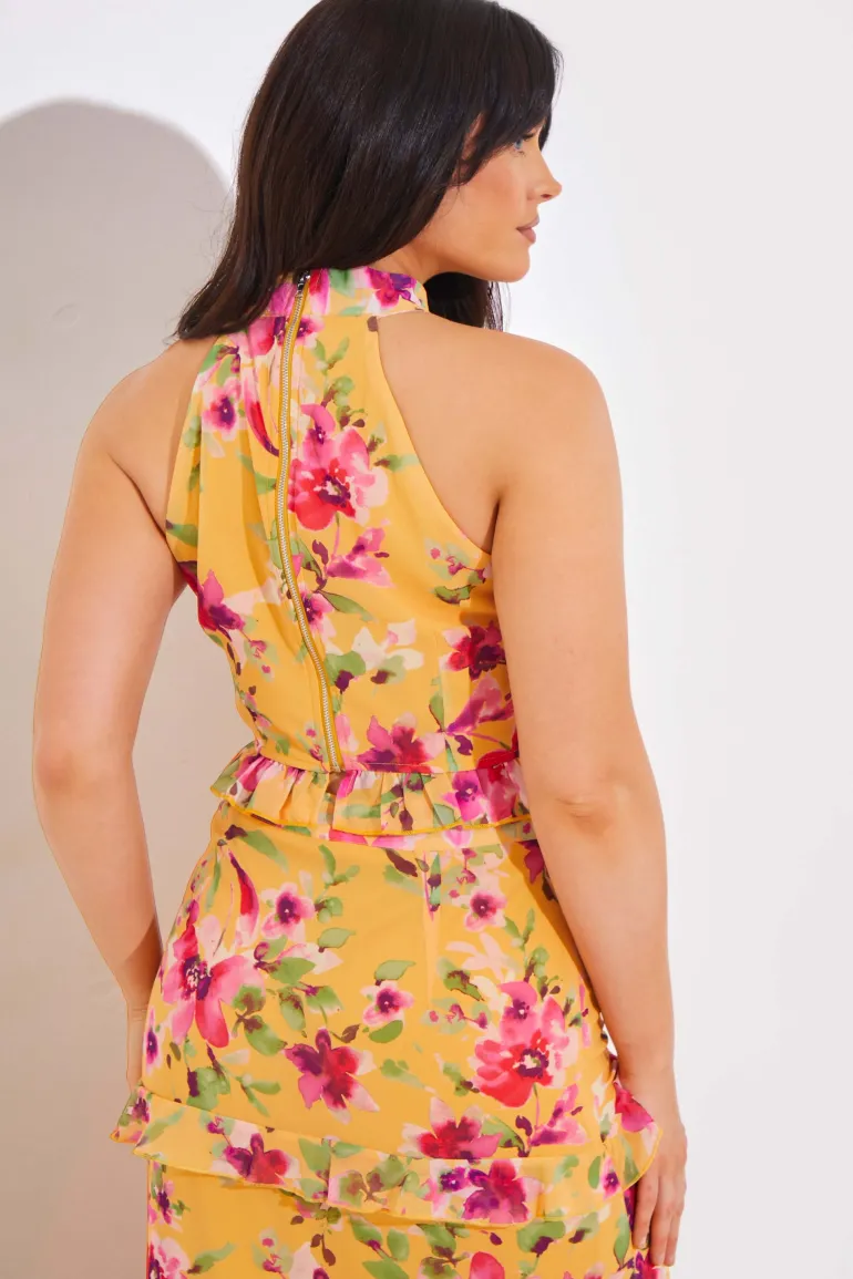 Floral Chiffon Halter Co-Ord Crop Top