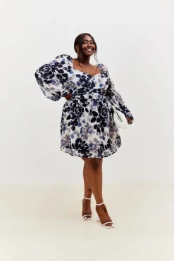 Floral Chiffon Wrap Sweetheart Mini Skater Dress