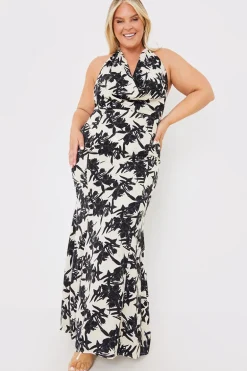 Floral Print Cowl Neck Maxi Dress