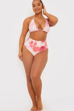 Floral Print Frill Triangle Bikini Top