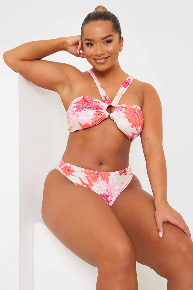 Floral Print Multiway Strap Ring Detail Bikini Top