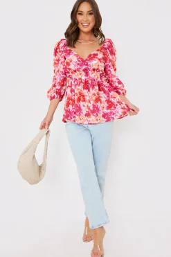 Floral Print Puff Sleeve Blouse