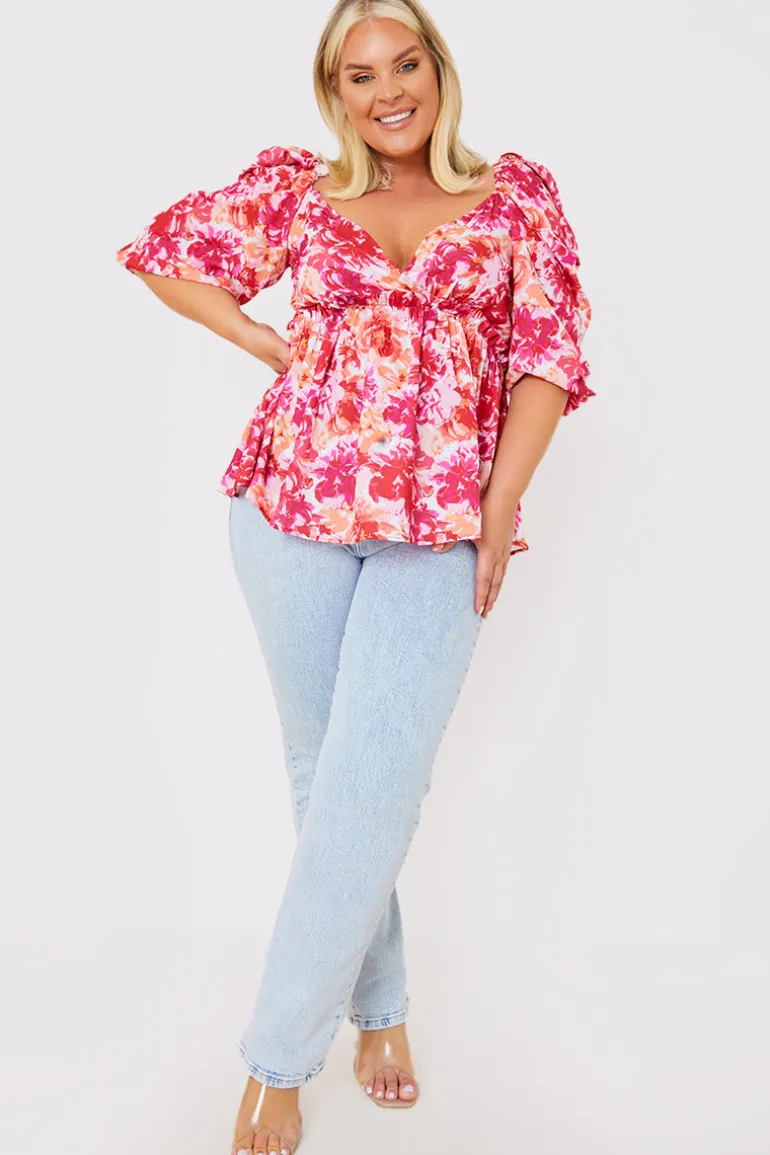 Floral Print Puff Sleeve Blouse