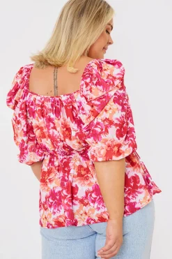 Floral Print Puff Sleeve Blouse