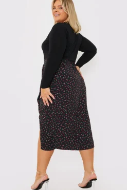 Floral Print Ruched Midi Skirt