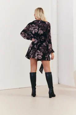Floral Wrap Front Detail Skater Dress