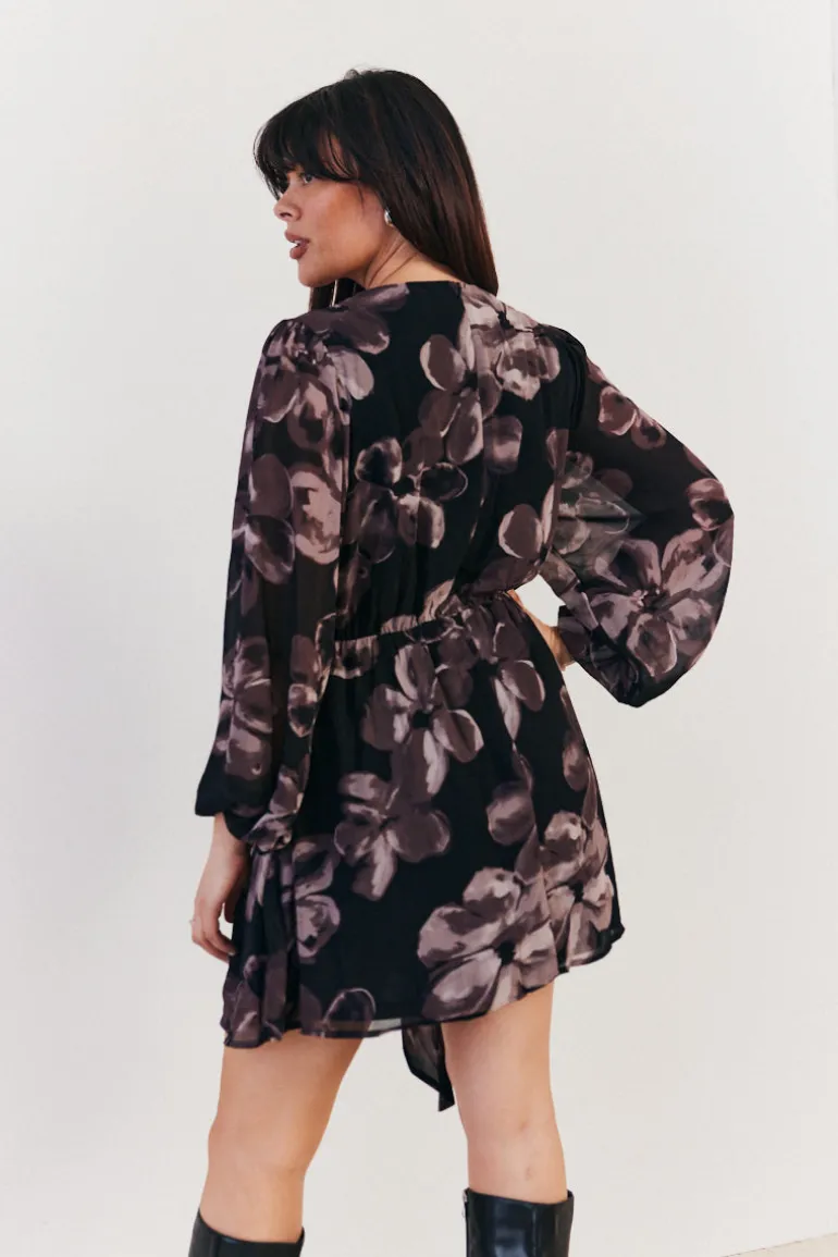 Floral Wrap Front Detail Skater Dress