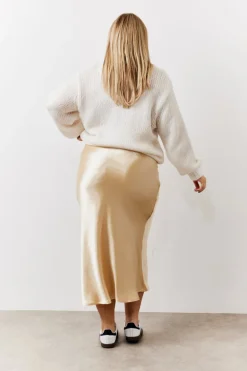 Gold Satin Midi Skirt