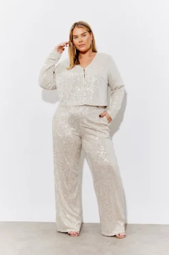 Gold Sequin Wide Leg Trouser