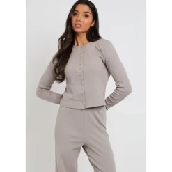 Grey Long Sleeved Button Front Top