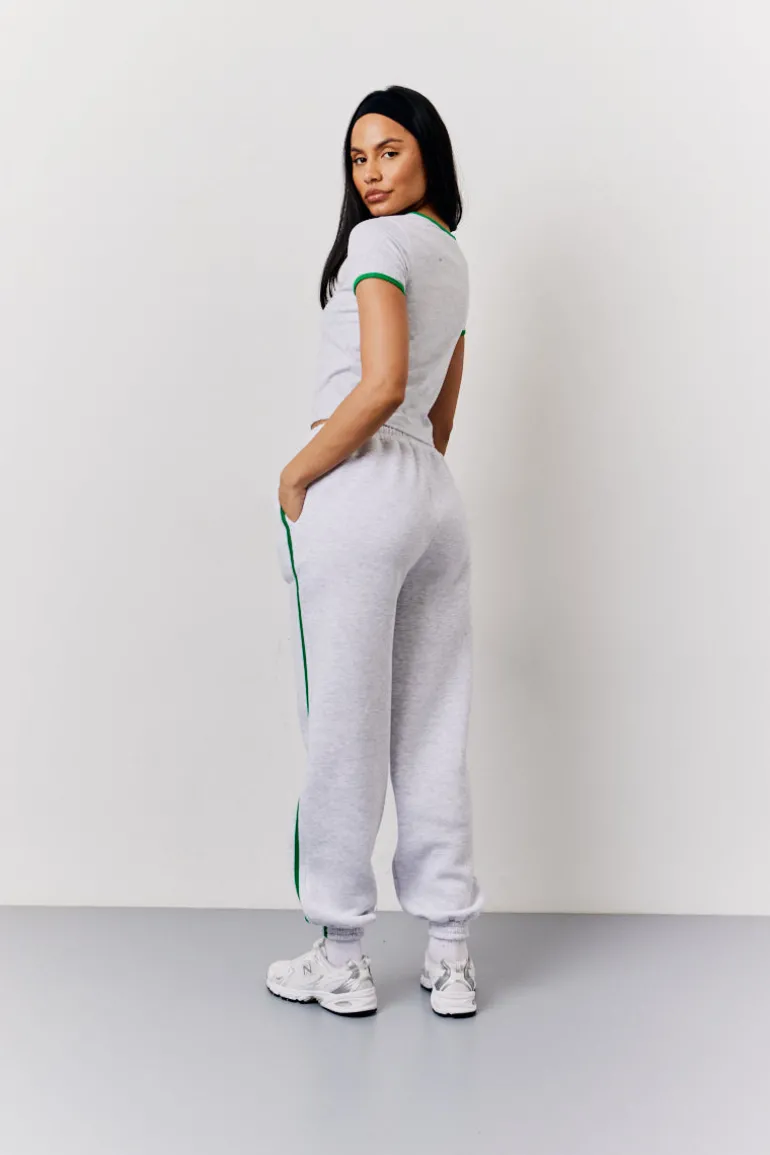 Grey Marl Fits Side Stripe Cuffed Co-Ord Jogger