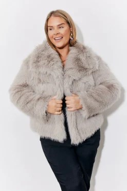 Grey Oversized Collared Faux Fur Coat