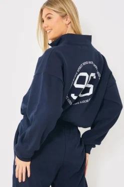 Half Zip '96' Printed Toggle Sweater