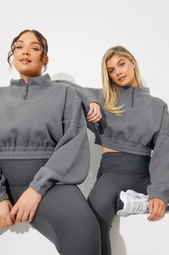 Half Zip Up Cropped Jersey Sweater