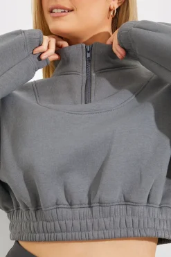 Half Zip Up Cropped Jersey Sweater