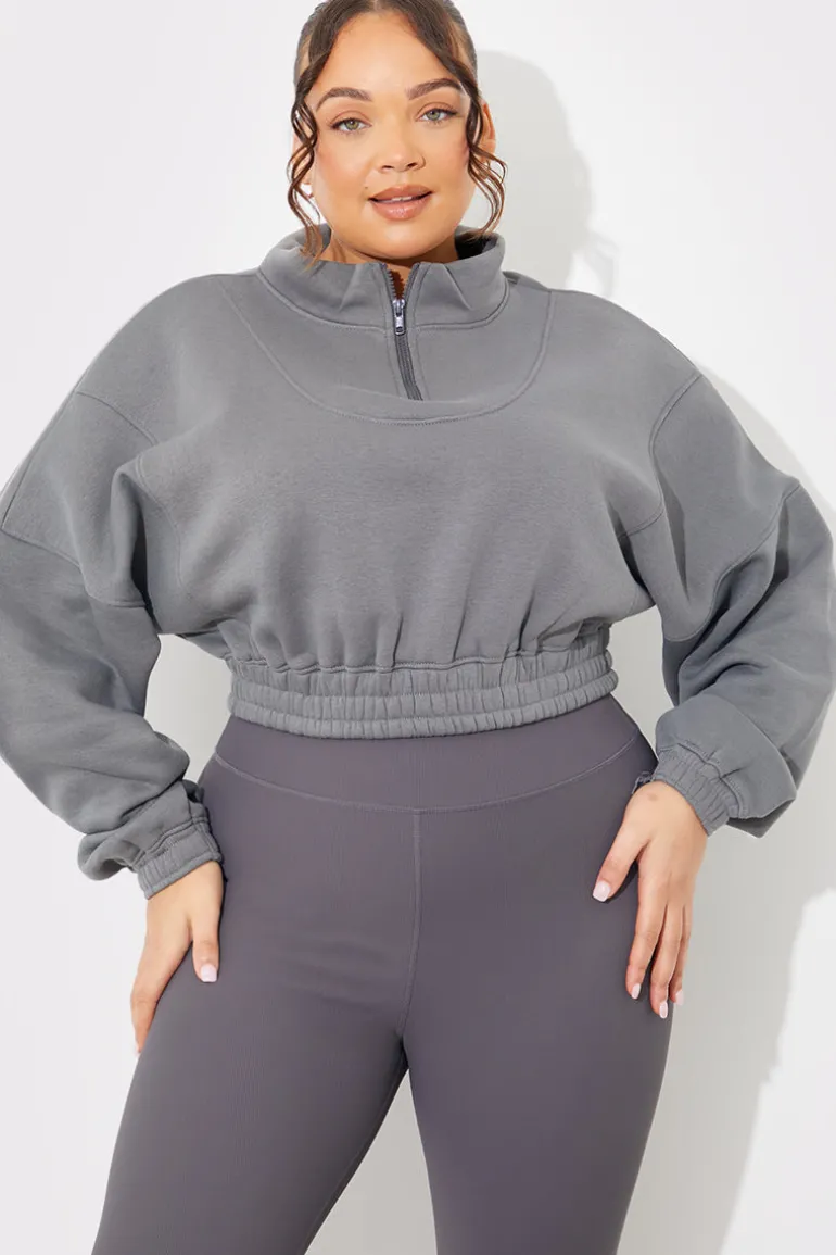 Half Zip Up Cropped Jersey Sweater