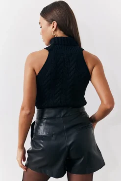 High Neck Cable Knit Sleeveless Top