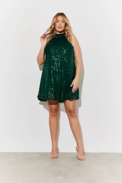 High Neck Sequin Swing Mini Dress