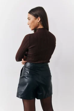 High Neck Variegated Rib Knit Top