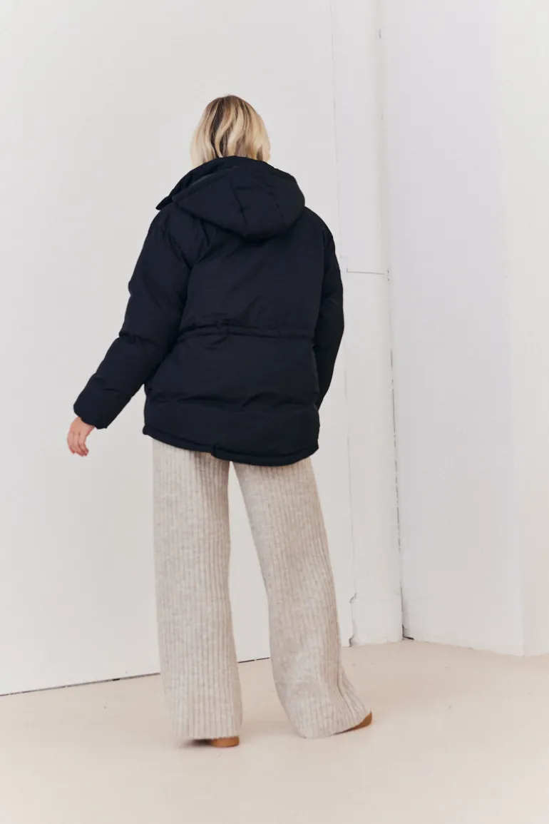 Hooded Drawstring Waist Puffer Coat