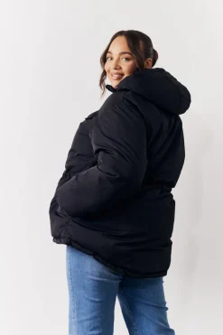 Hooded Drawstring Waist Puffer Coat