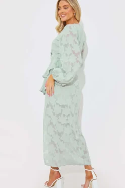 Jacquard Asymmetric Frill Wrap Midaxi Dress
