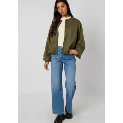 Khaki Suede Bubble Hem Jacket