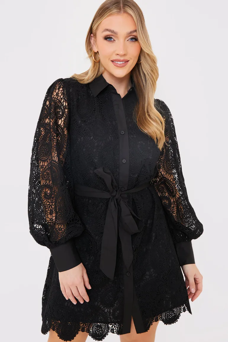 Lace Belted Shirt Dress