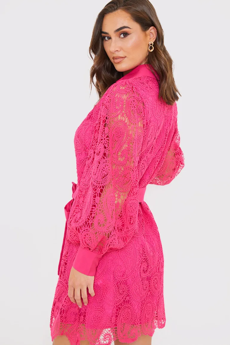 Lace Belted Shirt Dress