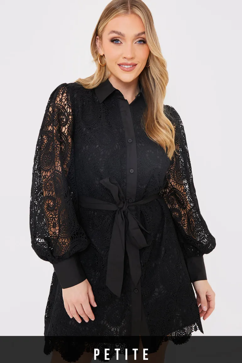 Lace Belted Shirt Dress