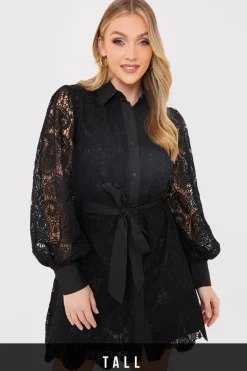 Lace Belted Shirt Dress