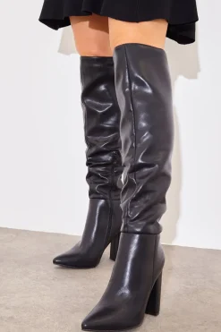 Leather Look Knee High Boots