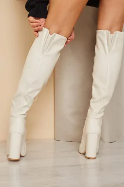 Leather Look Knee High Boots