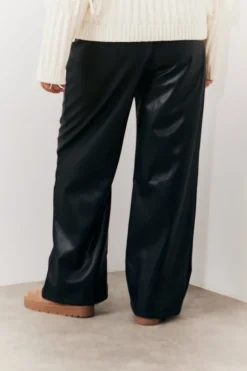 Leather Look Pintuck Detail Trousers
