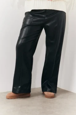Leather Look Pintuck Detail Trousers