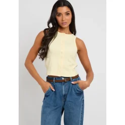 Lemon Sleeveless Button Front Top