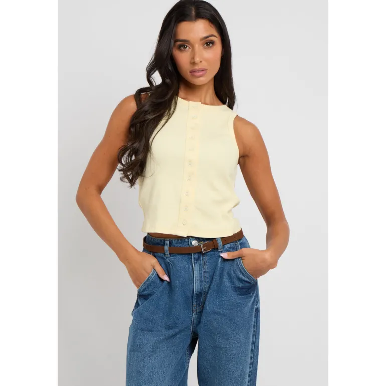 Lemon Sleeveless Button Front Top