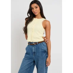 Lemon Sleeveless Button Front Top