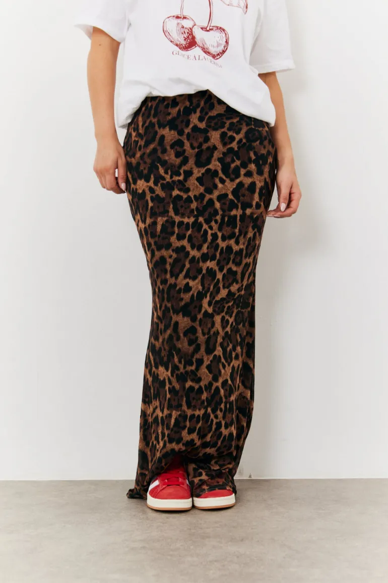 Leopard Mesh Maxi Skirt