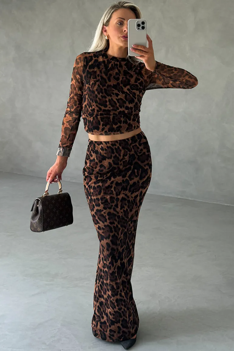 Leopard Mesh Maxi Skirt